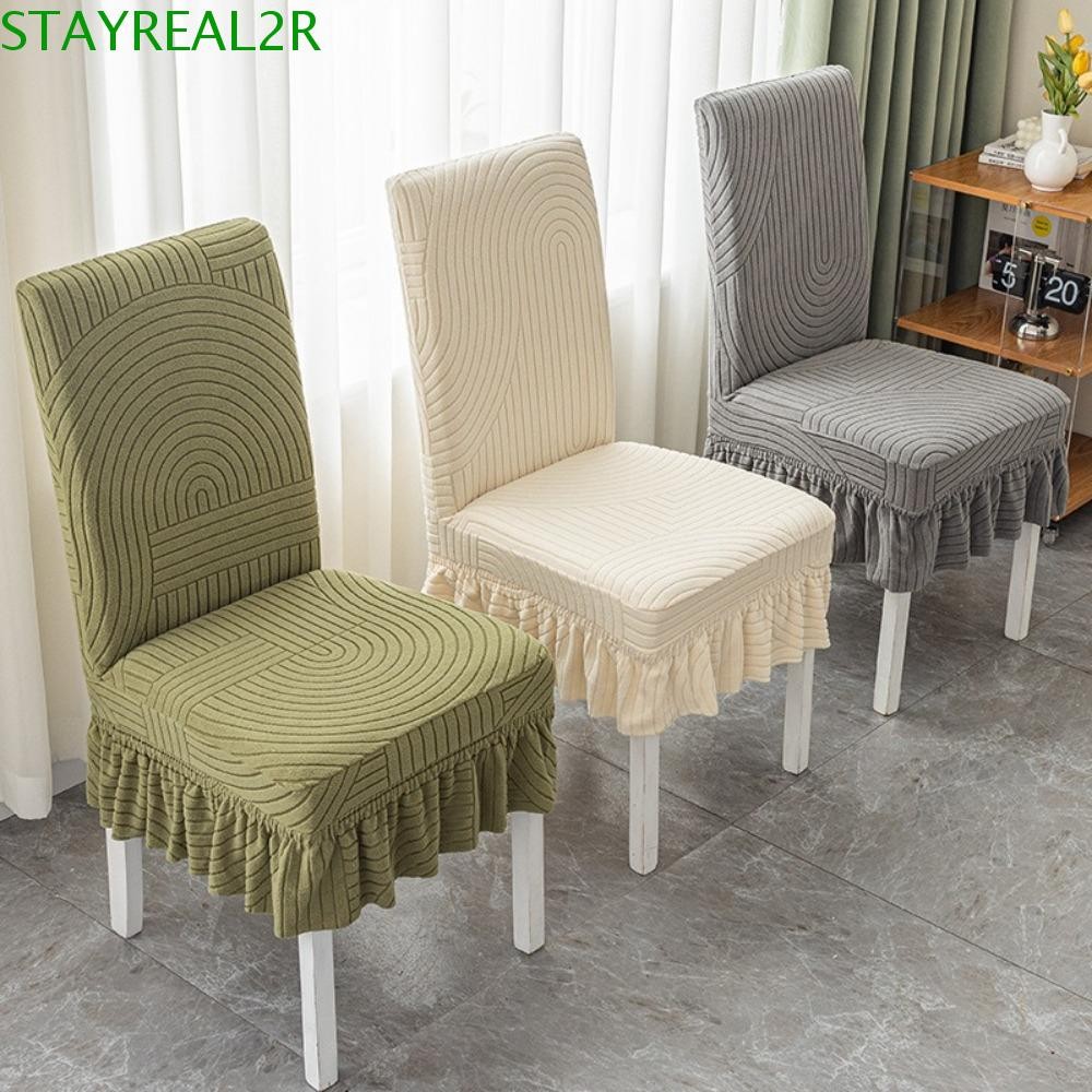 STAYREAL2R Dining Chair Cover, Elastic Jacquard W/ Skirt Backrest Cover, Comfortable High Stretch Thick Chair Protector Seat Stool Cover Living Room