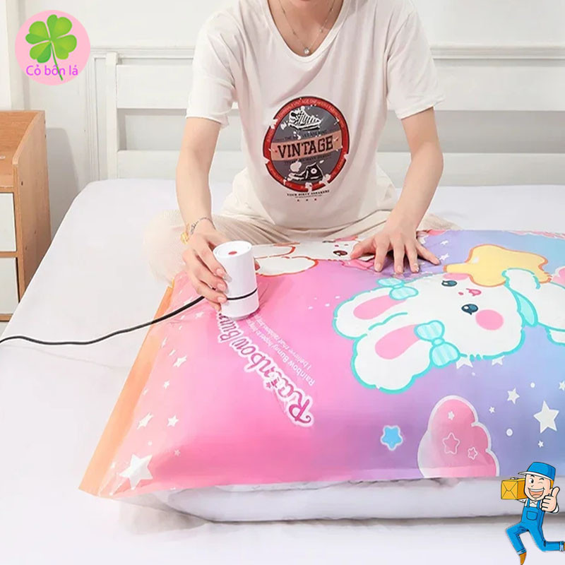 Cute Rainbow Rabbit Shaped Vacuum Clothes Bag, 4 Thick Layers Anti-Fart, Keeps Air for a Long Time
