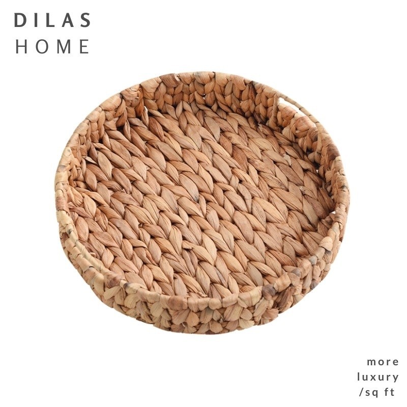 DILAS HOME Natural Water Hyacinth Seagrass Woven Rustic Storage Basket Serving Tray