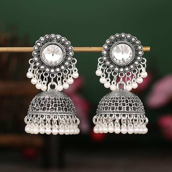 bangles indian chiang heng jewelleri indian earrings 【Perhiasan Pearl Dai】Anting-anting gaya India rumbai buatan tangan loceng anting-anting gaya etnik tradisional dua warna