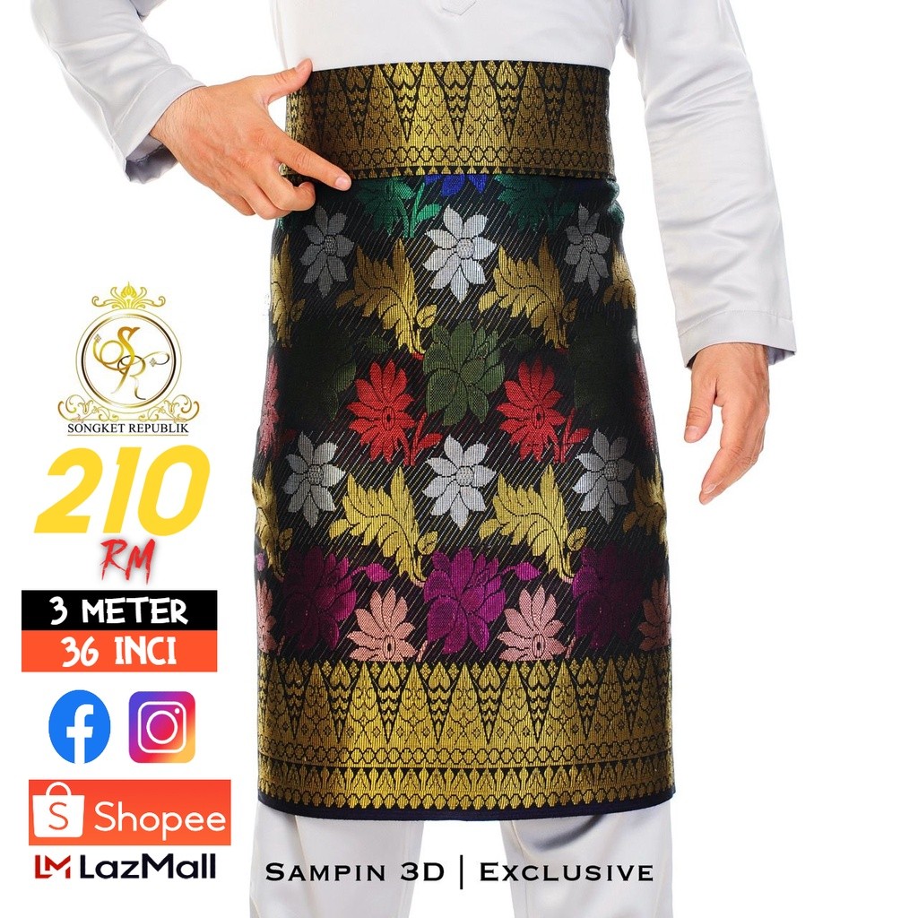 SONGKET REPUBLIK SAMPIN 3D EXCLUSIVE SAMPING PLUS SIZE DEWASA 3 METER SAMPIN ASLI SAMPIN LELAKI