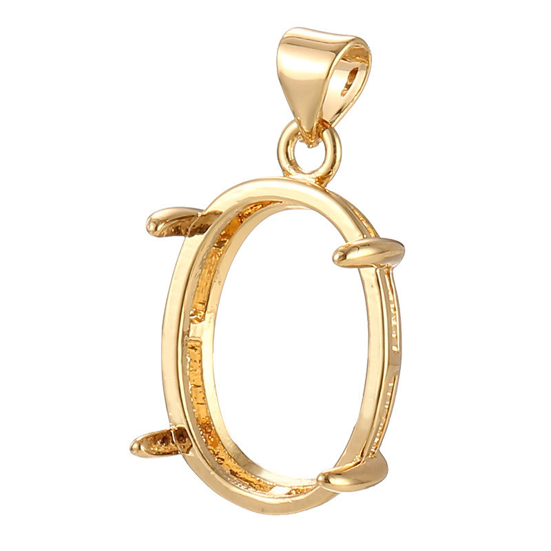 Pendant Empty Holder | Simple and Light Luxury Oval Men's and Women's 24K Gold Four Claws Inlaid Beeswax Turquoise Necklace Pendant Accessories