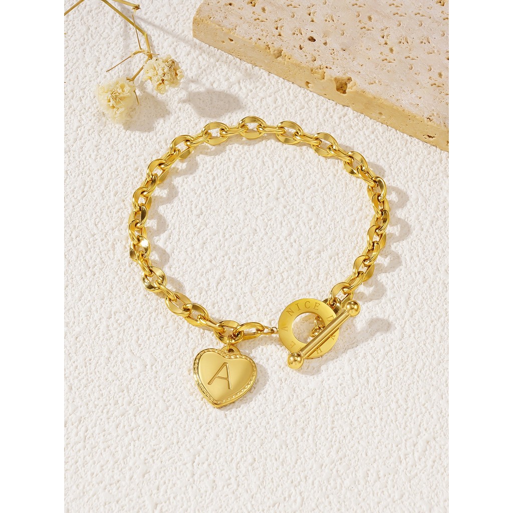 26 Letters Love Heart Solid Color Plated 18k Gold Bracelet Women OT Buckle Popular Titanium Steel Bracelet