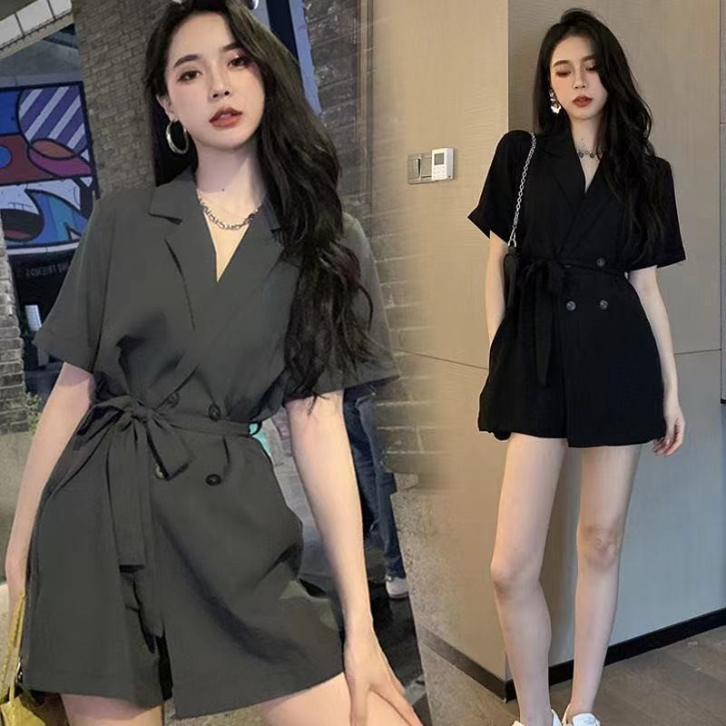 Summer Korean Style Bow Tie Shirt Jumpsuit