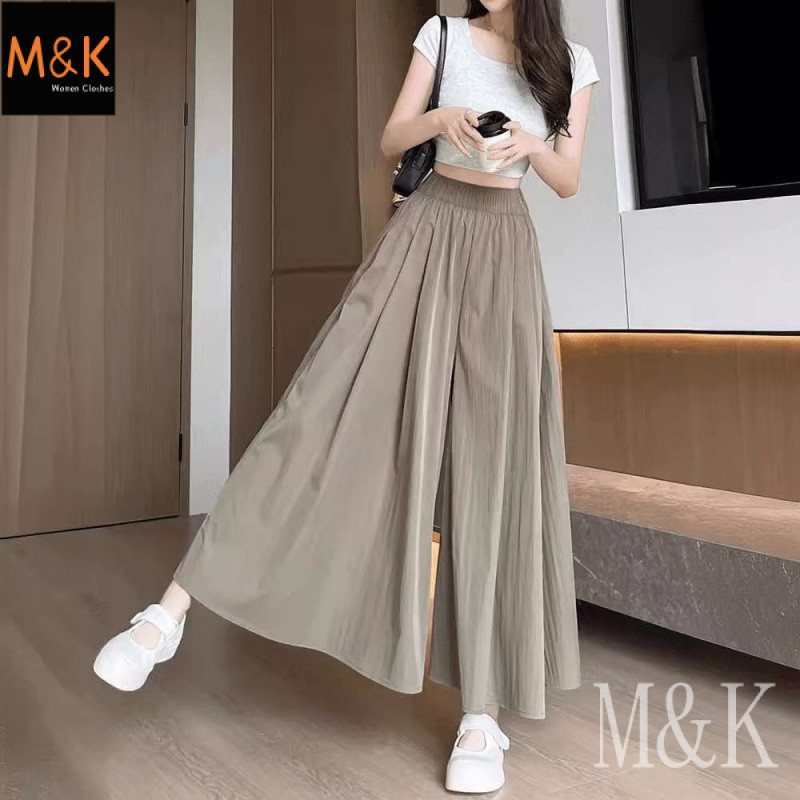 M&K Culottes Women High Waist Loose Plus Size Casual Fat Sister Wide Leg Pants Woman 裤裙 阔腿裤女