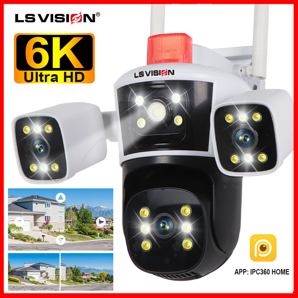 LS VISION 6K 12MP Three Lens WIFI CCTV Camera Linkage PTZ Humanoid Tracking Home Security Camera Outdoor Waterproof Full Color Night Vision IP Camera