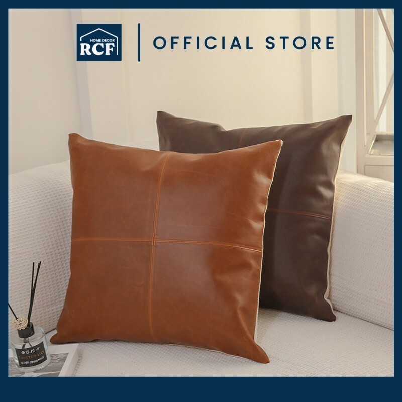 RCF 45X45CM Patchwork Faux Leather Decorative Sofa Pillow | Bantal Sofa Hiasan Faux Leather Patchwork 45X45CM