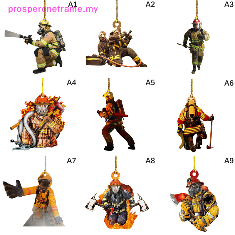 prosperoneframe Firefighter Car Pendant Firefighter Figurines Ornaments Car Rearview Mirror Decoration Hanging Pendant Gifts Car Accessories MY