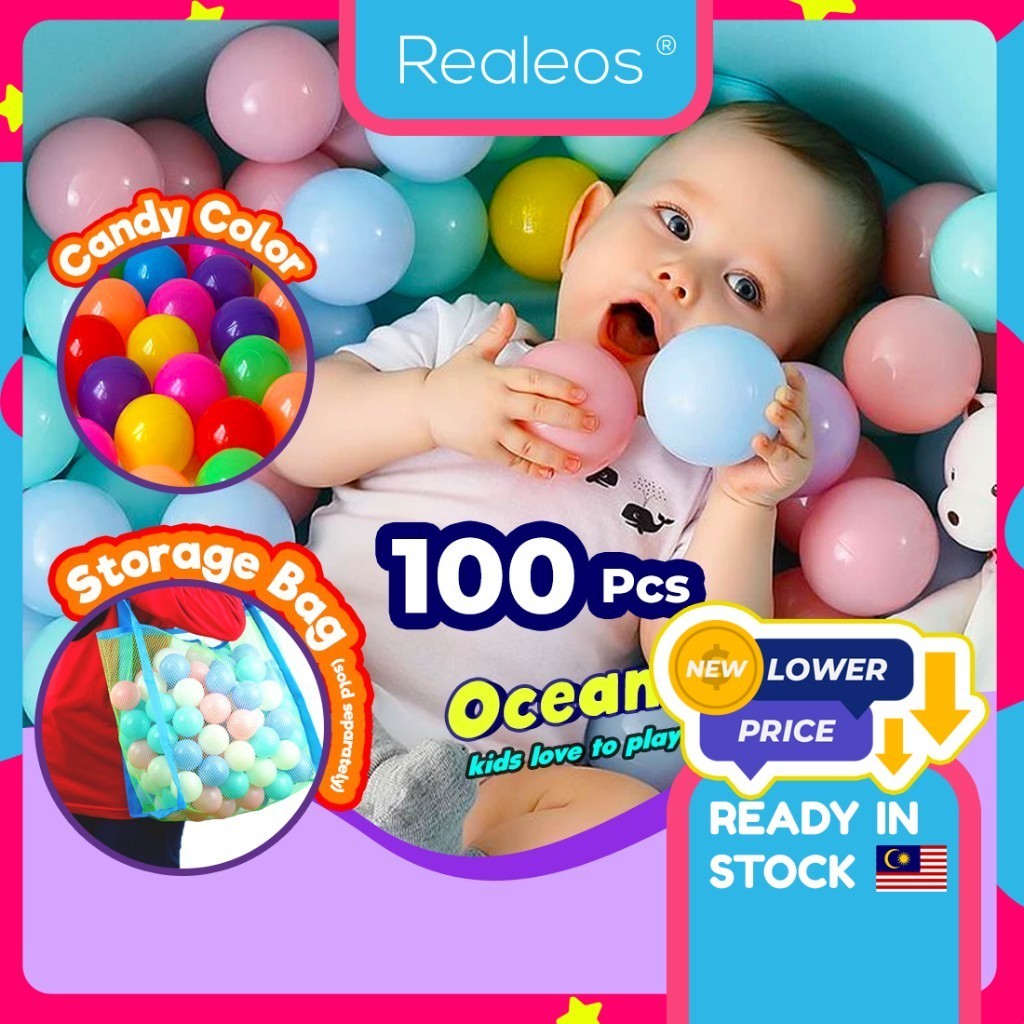 Realeos 30 50 100 Pcs Colourful Soft Party Fun Baby Kids Toy Ocean Ball Pit Playground Outdoor Tent Balls Bola Bag