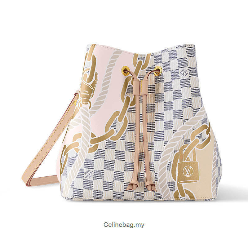 READY STOCK Luxury Brand CC Women's Bag NEONOE Medium Checkerboard Navigation Chain Printed One Shoulder Handheld Bucket Bag N40474