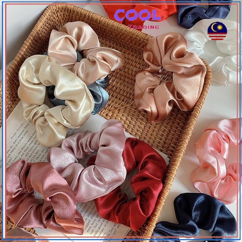 1pcs French Satin Silk / Plush / Linen Scrunchies Solid Color Elastic Hairband Hair Tie Rope Women 韩系发圈 3147