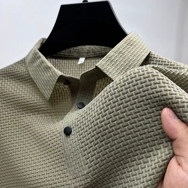 Street Wear Ice Silk Short-Sleeved Business POLO Shirt Men's New Style Summer Thin Mesh Breathable Lapel Top Large Size