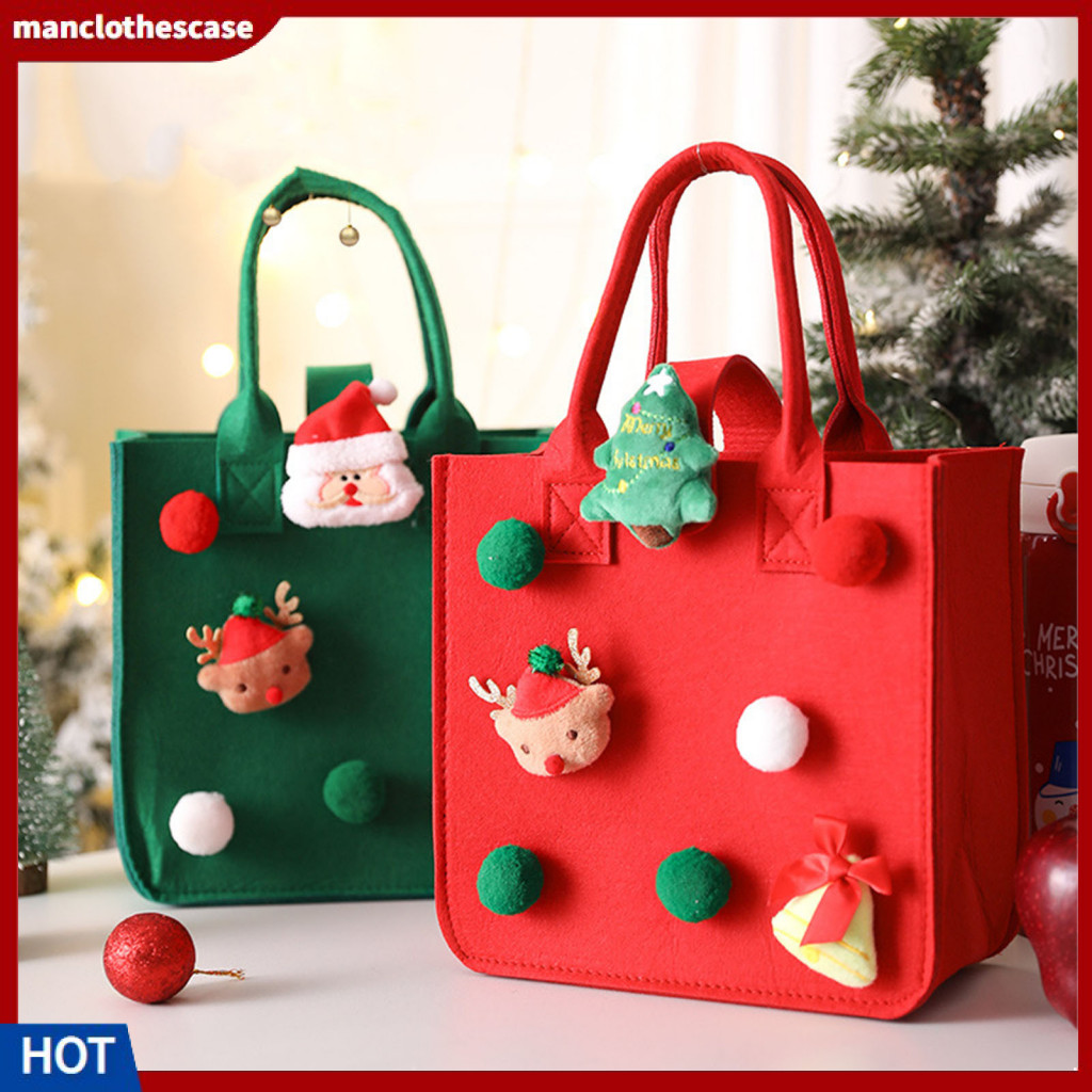 manclothescase Spacious Storage Handbag Christmas Handbag Christmas Santa Claus Felt Handbag Vibrant Color Tote for Xmas Shopping Spacious Sturdy Design Perfect for Southeast Buyer