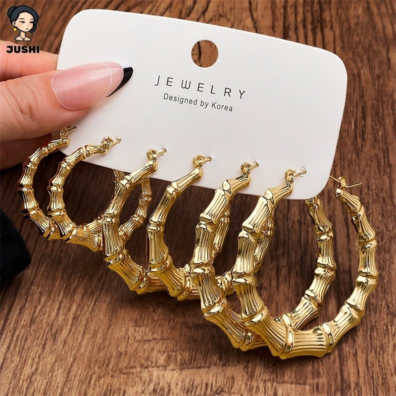 JUSHI Golden Circle Bamboo Ear Cuffs 3-Piece Set Fashionable Retro Holiday Gifts Party Accessories Jewelry