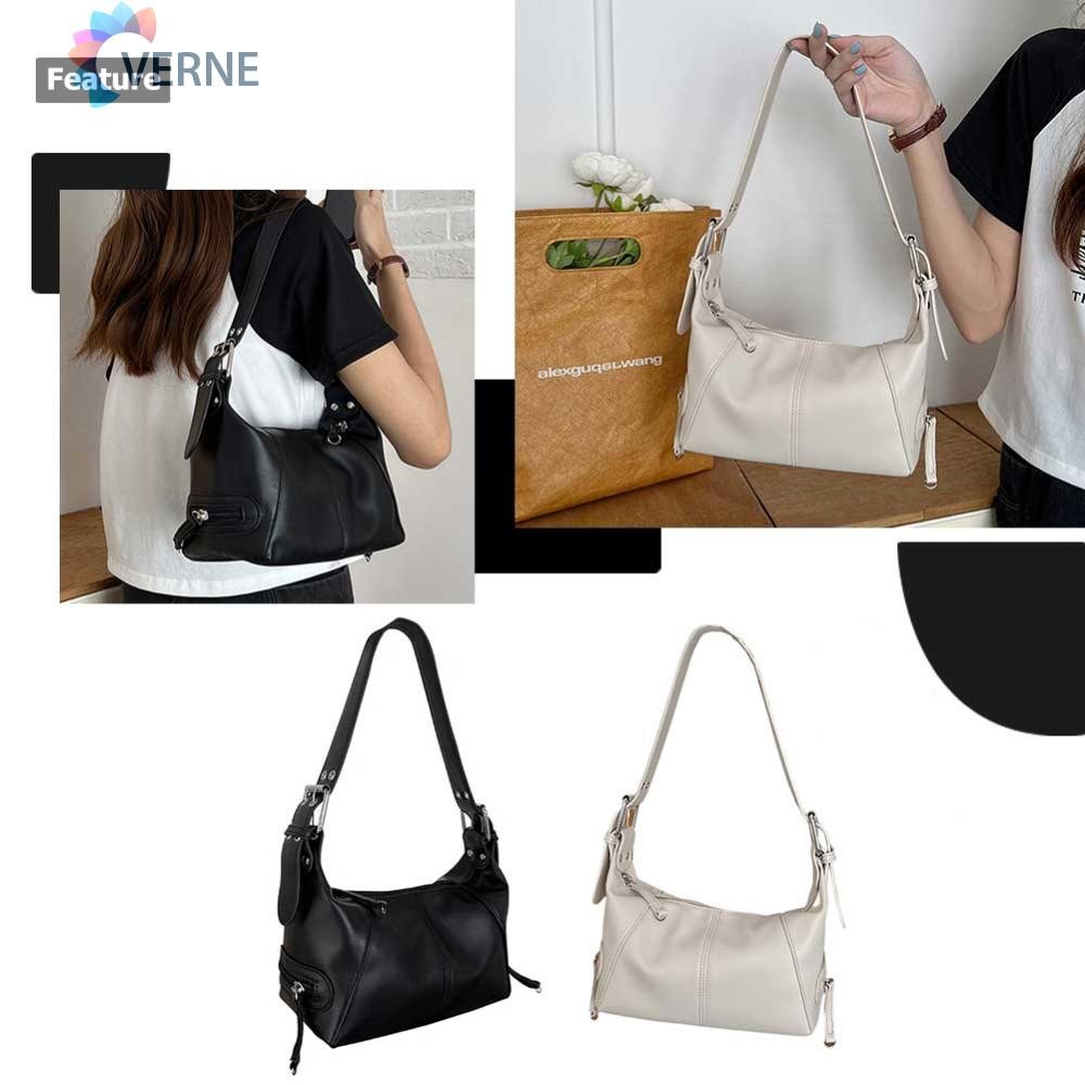 [Verne.my] Shoulder Bag Casual PU Leather Motorcyclist Underarm Bag Portable Female Purse