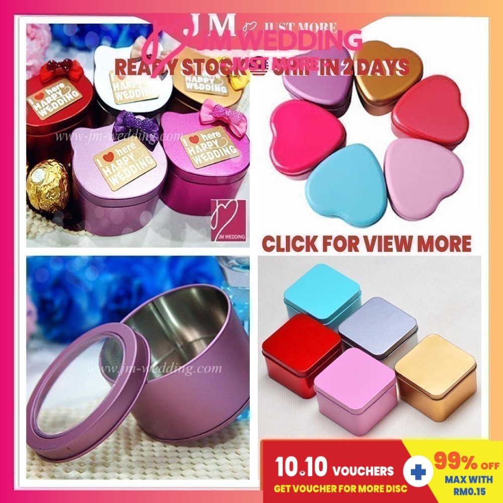 [Buy1Free1] Heart Shape/Hello Kitty Tin Box Container Kotak Bekas Besi Cenderahati Doorgift/Souvenir