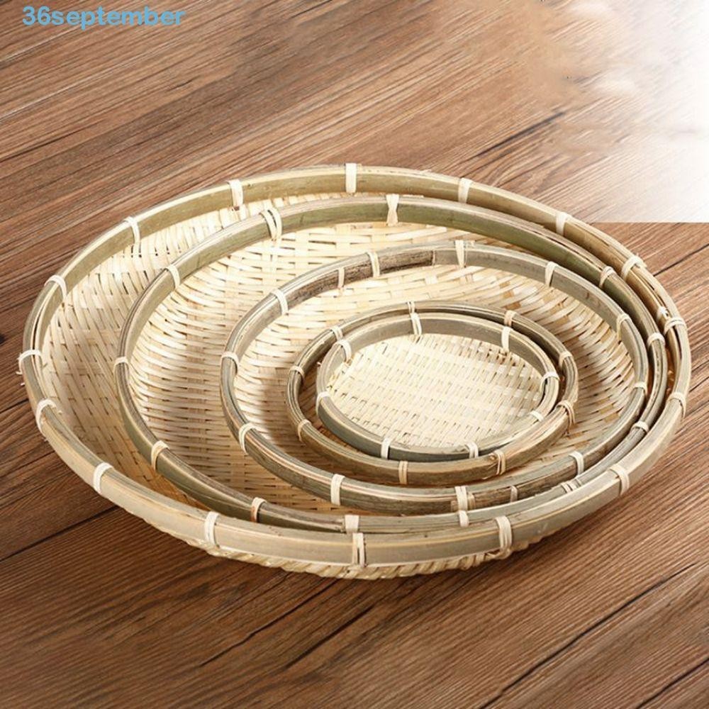 SEPTEMBER Fruit, Bread, Basket, Kitchen Storage Sieve Bamboo Raft Unbreakable Decor Ornaments Bamboo Basket DIY Kitchen Storage Wicker Woven Raft Decorative Round Dustpan