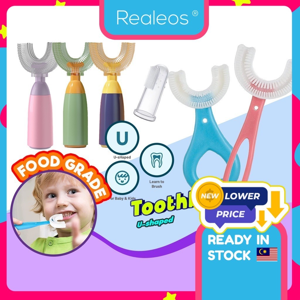Realeos 2-12 Years Old U-Shape Toothbrush Foam Toothpaste Silicone Oral Shape U Brush Baby Kids Berus Gigi 宝宝U型牙刷