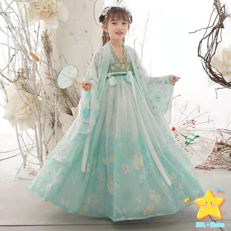 CNY Chinese style gaun budak perempuan Children's Day 汉服裙 Hanfu children's girls, Chinese style, spring and autumn girls, ancient fashion, super fairy skirt, summer cherry blos