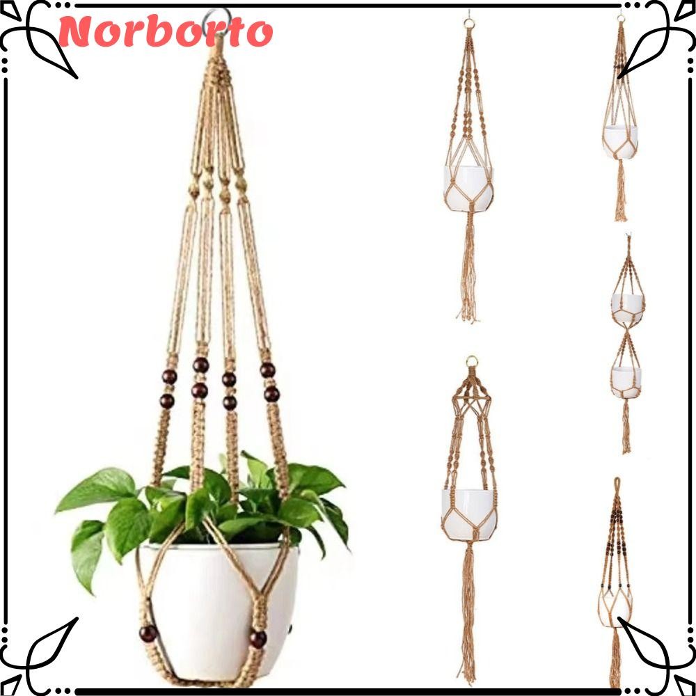 NORBORTO Hanging Planter, Hand Woven Hemp Rope Hanging Flowerpot Basket, Home Garden Supplies Handmade Knotted Lifting Rope Flowerpot Mesh Bag