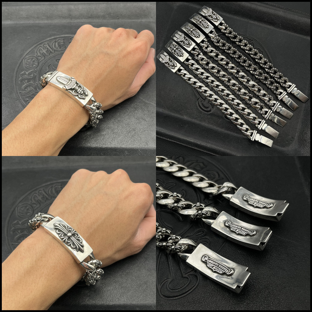 CHROME HEARTS Silver 925 Justice Cross Flower Wide Bracelet Vintage Punk Rock Cuban Chain Bracelet Street Hip Hop Jewelry Carnival Party Gift 4821