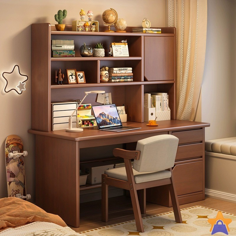 Solid wood children's desk bookshelf study writing desk bedroom table bookcase drawer computer desk