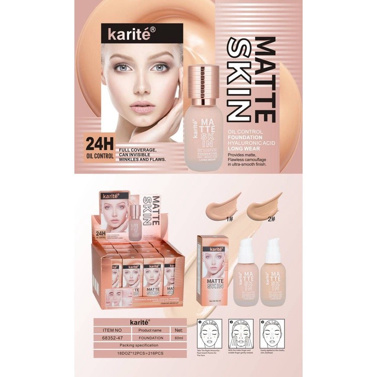 KARITE SKIN MATTE 24HRS OIL CONTROL FULL COVERAGE FOUNDATION 60ML