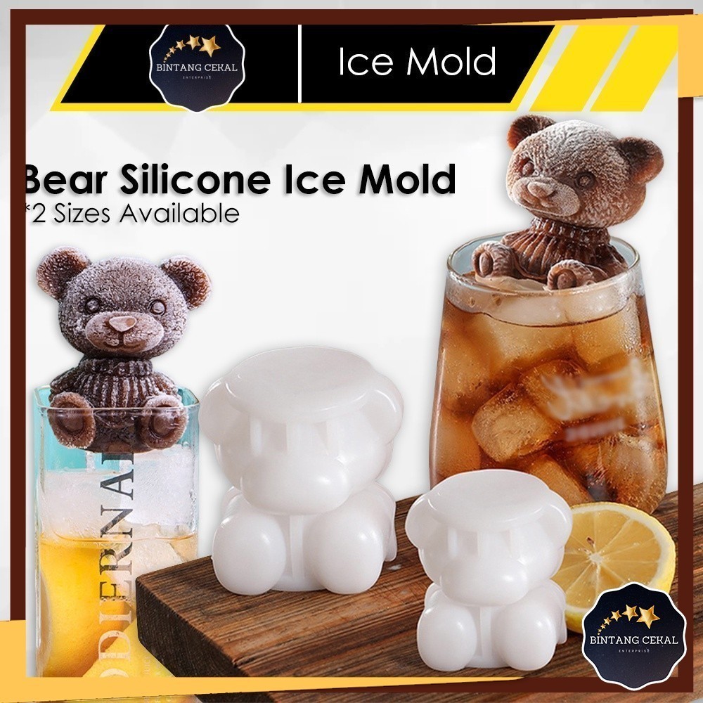 BC 3D Bear Ice Cube Mold Cute Creative Coffee Milk Tea Silicone Food Grade Ice Maker Silikon Buat Ais Ketul Bentuk Bear