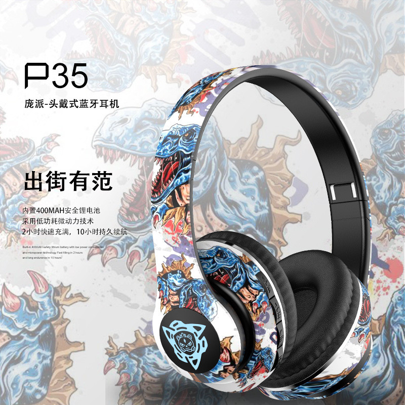 Cross-border Hot-Wear Headset Bluetooth Headset Wireless Headset National Trendy Graffiti New Style Lu