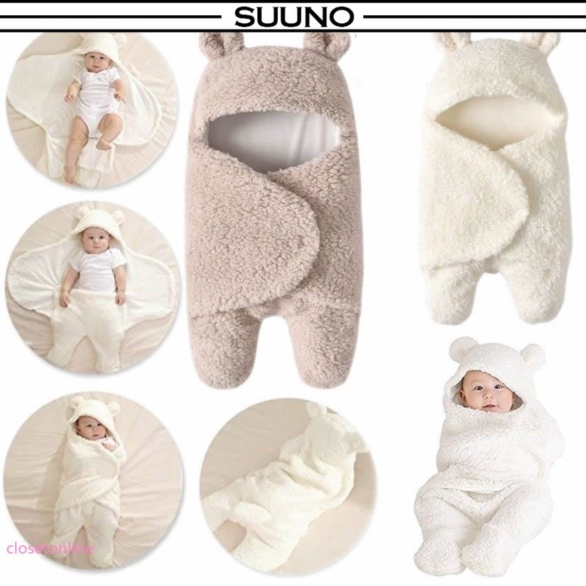 S/M SIZE Romper Newborn Baby Hooded Wrap Sleeping Bag Fleece Teddy Bear Soft Swaddle Blacket Bedung