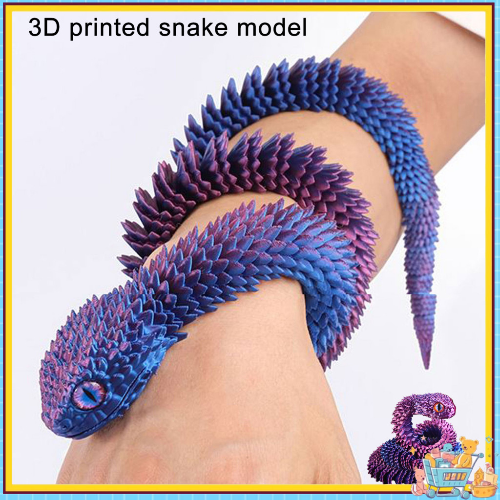 Lingoer| Decorative Snake Toy 3d Printed Snake Sculpture Articulated Snake Figurine Toy for Home Office Decoration 3d Printed Movable Joints Animal Model Ornament