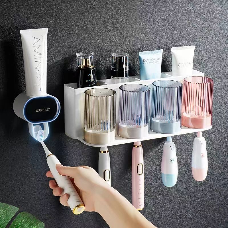 [Cash commodity and quick delivery]Toothpaste Gadget Wall-Mounted Lazy Toothpaste Dispenser Toothbrush Holder Student Dormitory Punch-Free Toothbrush Rack9.12