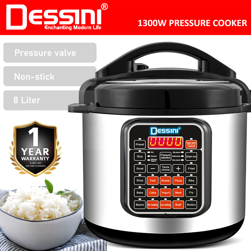 DESSINI ITALY 10 IN 1 8L Electric Digital Pressure Cooker Non-stick Stainless Steel Inner Pot Rice Cooker Steamer