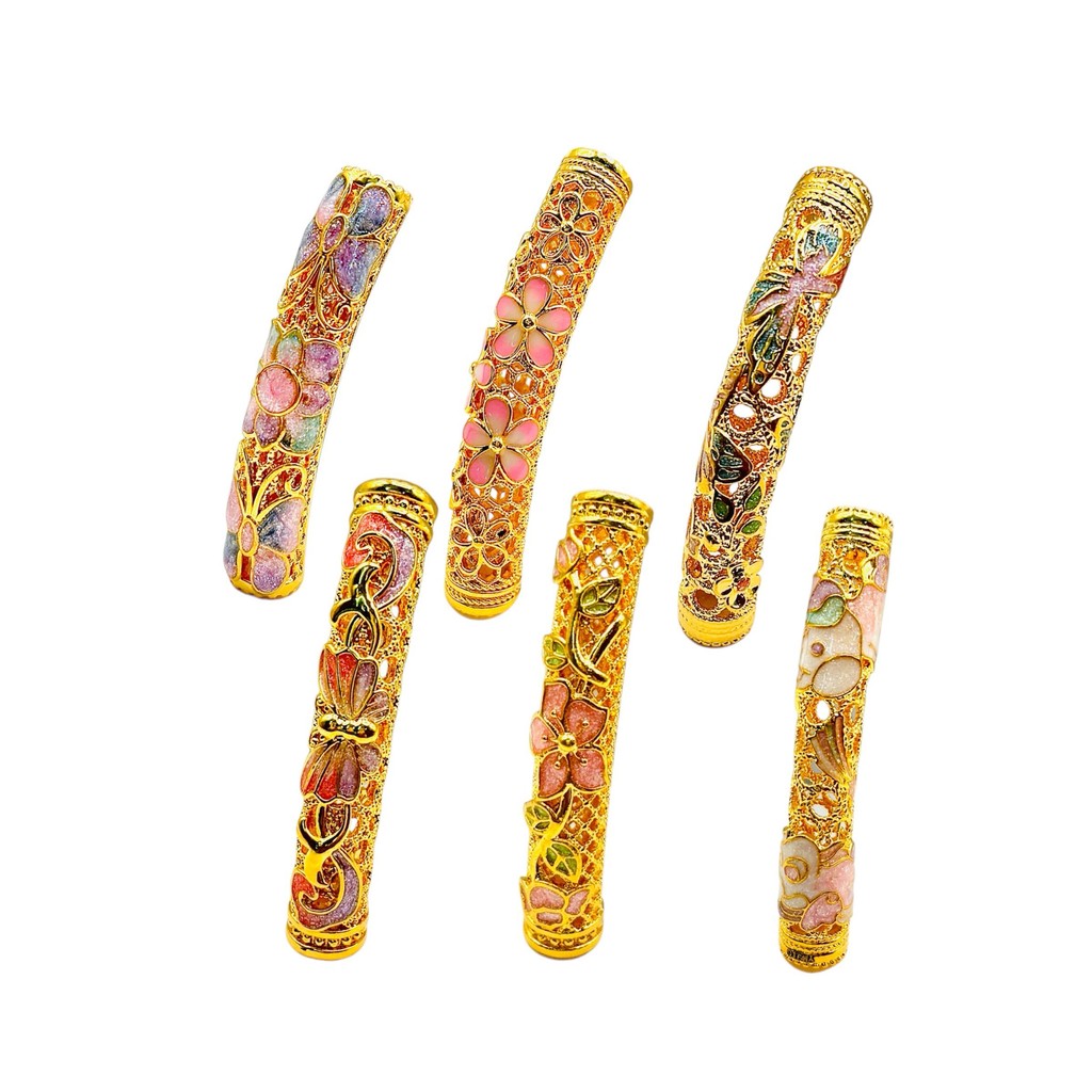 ZA84 Wing Sing 916 2C BULUH KERAWANG Charms Beads Loket Buluh Kerawang 916 Gold Bamboo Pendant 弯管