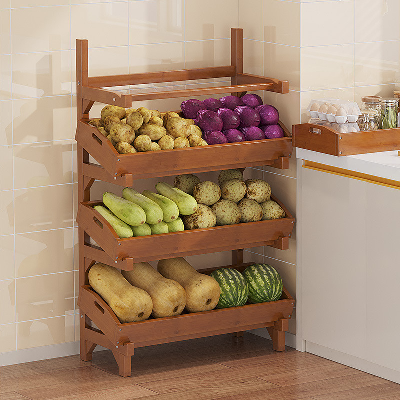 3/4tier mobile storage organizer shelf multi-layer kitchen storage rack for vegetables, fruits Sundries Display Ready Stock Muji Style Bamboo Kitchen rack rak dapur kitchen rack