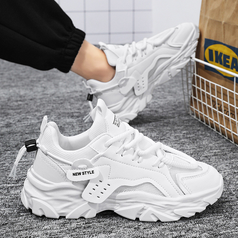 Summer New Style Hot Sale Breathable Mesh Shoes Trendy All-Match Thick-Soled White Sneakers Casual Daddy Shoes Men