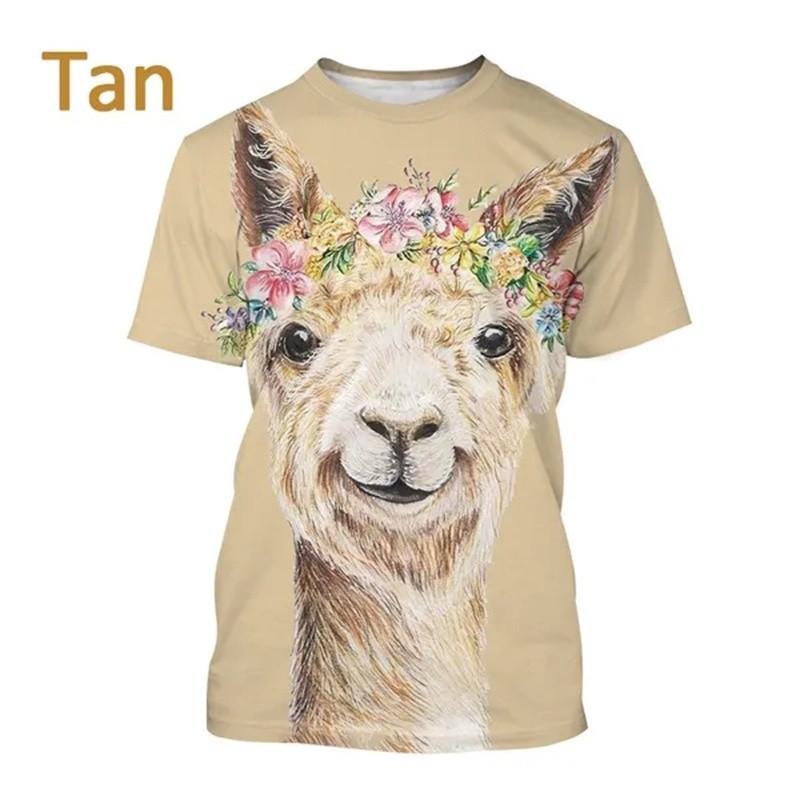 Cute alpaca pattern unisex T-shirt fashionable animal 3D printed personalized T-shirt casual clothing round neck short sleeved T-shirt top