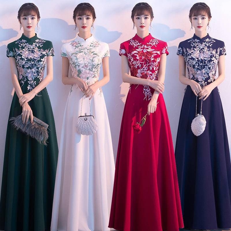 Customise Chinese Style Chorus Dress Annual Meeting Host Slim Evening Dress Celebrity Party Sexy Cheongsam Dress Guzheng Guqin Performance Costume Engagement Banquet Red Dress