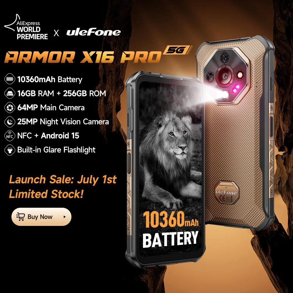 Ulefone Armor X16 Pro 5G Rugged Smartphone 10360mAh Battery 256GB ROM NFC Android with Google Gemini