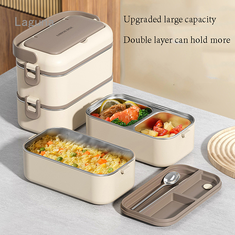 [Laguna] Square Sealed 304 Stainless Steel Insulated Lunch Box Portable Lunch Box Compartment Stratified Bento With Multiple Layers And Compartments/Kotak Makan Tengah Hari Mudah Alih, Bento Berpering