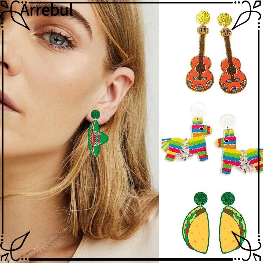 ARREBUL Drop Earrings, CINCO DE MAYO Racket Hat Mexican Acrylic Earring, Chili Violin Wine Bottle Guitar Charms Jewelry Party