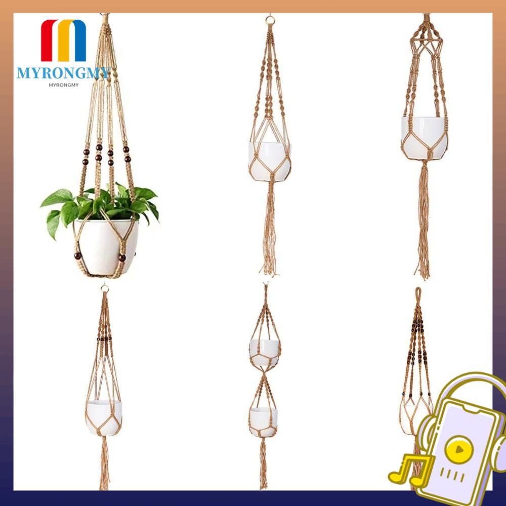 MYRONGMY Hanging Flowerpot Basket, Hand Woven Handmade Hanging Planter, Home Garden Supplies Hemp Rope Horticultural Flowerpot Mesh Bag