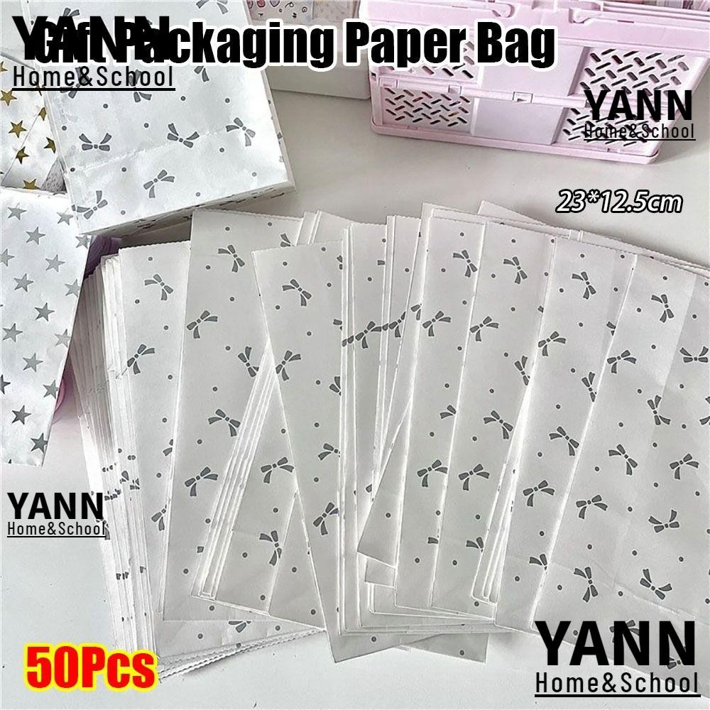 YANN 50Pcs Paper Wrapping Bags, Card Out Silver Hot Stamping Paper Bag, Durable Bow Kraft Paper Simple Gift Packaging Bag