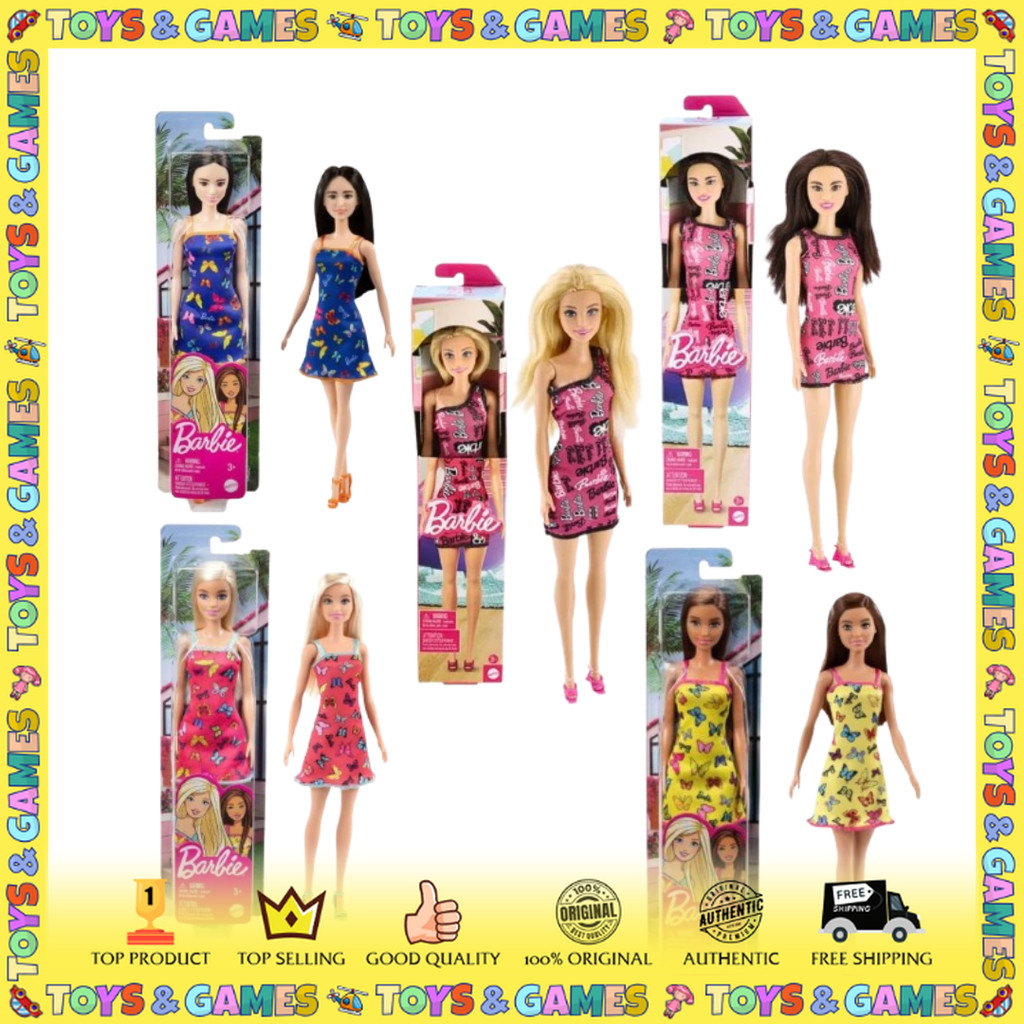 Barbie Doll Basic Entry Assorted Fashion Butterfly Print Dress Barbie Girl Doll Ready Stock 100% Original