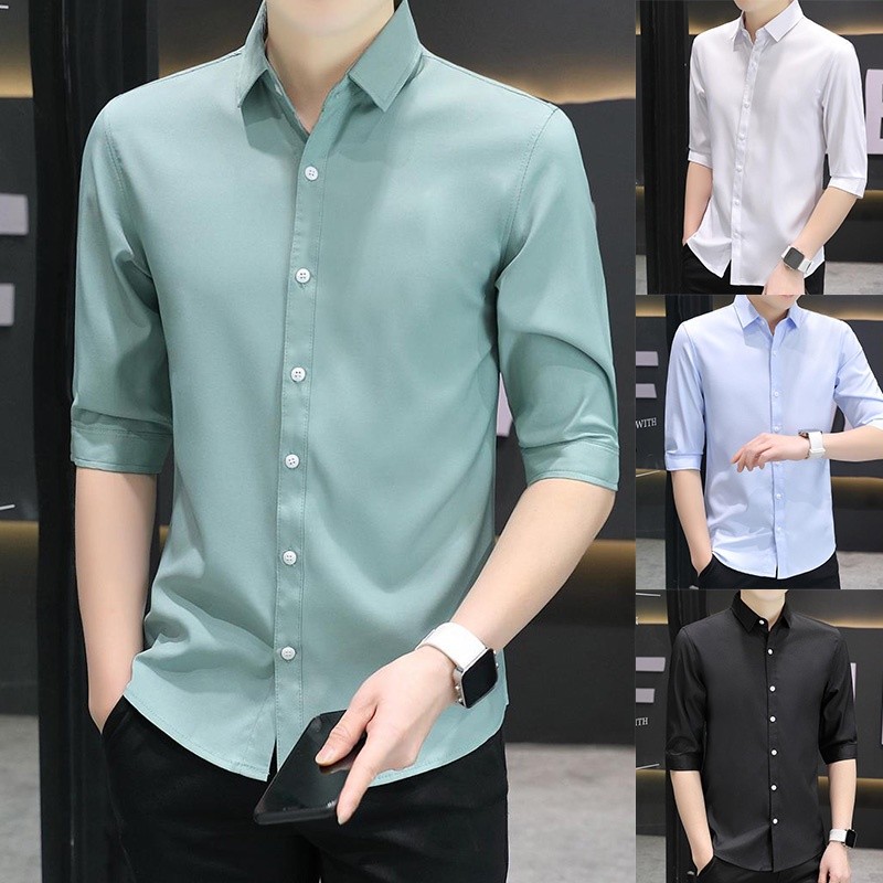 Korean Version Solid Color Slim-fit Men's Shirt