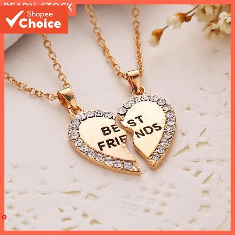 Necklace Couple/2 Pieces Female Necklace With Crystal Heart Pendant Best Friend