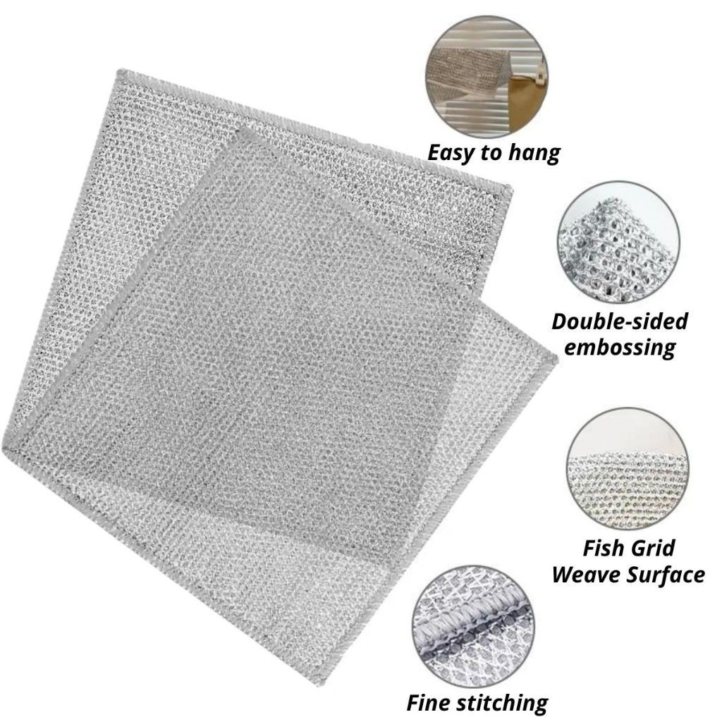 PERALATAN Kitchen Washcloth Wire Material Square Shape Dishwashing Brush Stubborn Stain Cleaner Stove Scale Cooker Hood Table Pot Glass Crock Pot Sink Sink Equipment/Cleaning Cloth Metal Wire/Napkin Soft Fine Fiber Soft Dirt Remover Multifunction