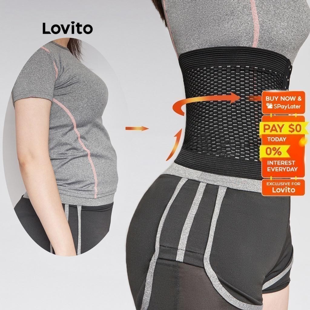 Lovito Casual Plain Breathable Waist Trimmer Body Shaper Corset L12057 (Black/Skin Color)