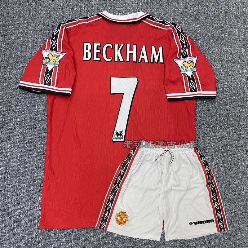 9899Manchester United the Treble Home Retro Jersey Beckham Team Uniform Giggs Long Short Sleeve Soccer Uniform[.xy]