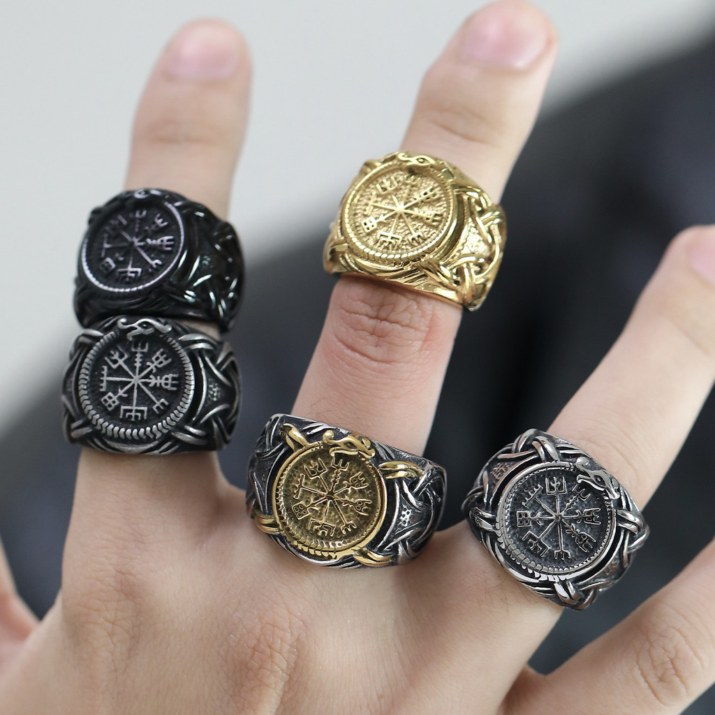 Viking Stainless Steel Ring Anchor Compass Tree of Life Nordic Viking Rune Wolf Men Women Ring Jewelry for Boyfriend